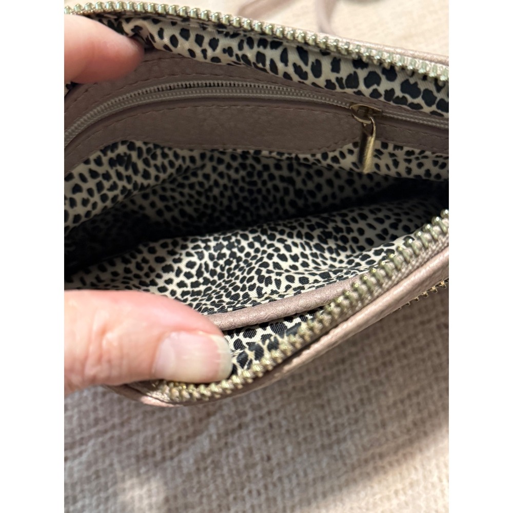 Mauve Taupe Pebbled Faux Leather Crossbody Bag with Leopard Lining - Picture 7 of 12